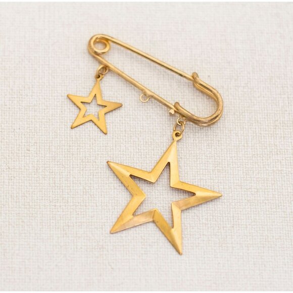 Vintage Stars Safety Pin in Gold Tone - A12 - Picture 1 of 2